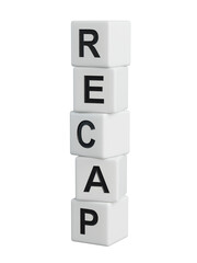 Recap symbol. wooden elements with word Recap.Recap concept. Copy space.close up of wooden elements,Business Concept.Supports PNG files with transparent backgrounds.