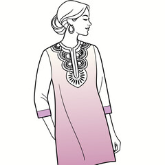 Woman in a tunic with embroidered neckline