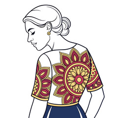 Woman in a blouse with mandala pattern