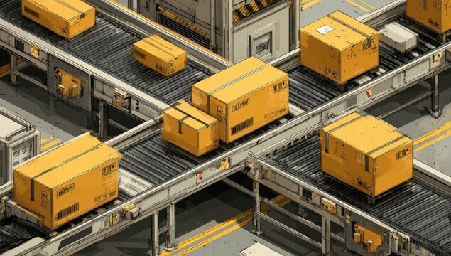 Logistics center with conveyor belts