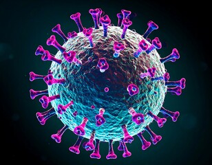 3D rendering of a virus.  Detailed view of the structure