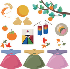 Korean Mid-Autumn Festival and Chuseok Icon Set