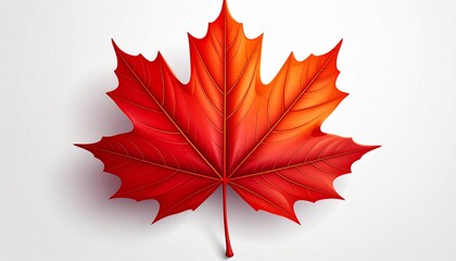 A red maple leaf in autumn, vector drawn with delicate vein lines and a gradient from rich crimson to bright orange, on a clean background