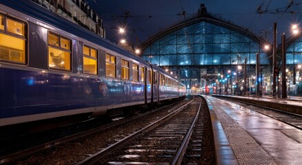 Naklejka premium Train at night station