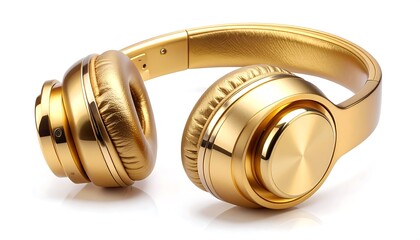 Gold headphones, curved, polished, studio-quality