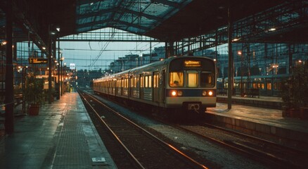 Fototapeta premium Night train at a station (1)