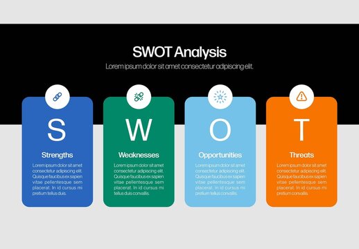 SWOT Analysis Infographic Template with Bold Colors for Strength, Weakeness, Opportunty & Threat Presentations