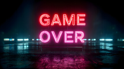 Neon Game Over Sign Glowing in the Dark with Reflections AI Generated