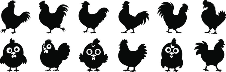 Chicken and Rooster Silhouettes: A Vector Collection of Poultry Farm Animals for Agriculture, Food, and Countryside Designs

.