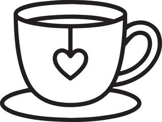 Tea cup with heart-shaped teabag: A serene illustration of a teacup, paired with a delicate saucer, complete with heart-shaped teabag, a symbol of warmth, love, and comfort.