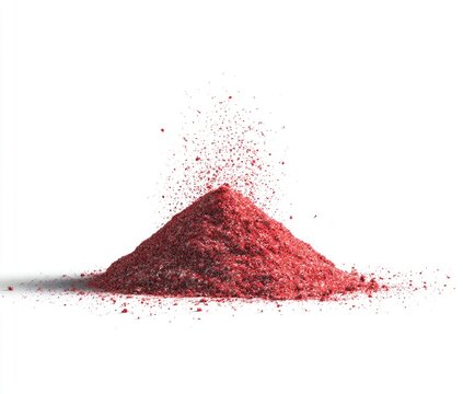 Red powder pile erupts, isolated white