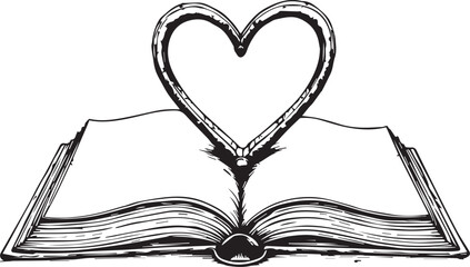Open Book of Love: An open book with a heart symbol, illustrating the passion and emotional depth found within the pages, perfect for literary or romantic themes.