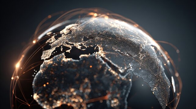 Global Connectivity Illustration: Network of Interconnected Points Forming a Digital World with Abstract Communication Lines