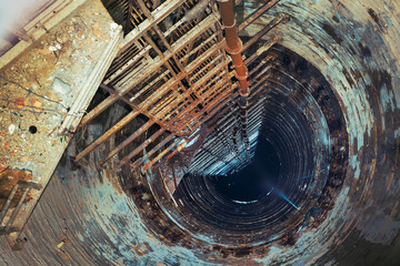 mine "Baňa Bankov" &ndash; ventilation shaft known as the 'Gate to Hell,' view looking down. The depth is 300 meters, and the last 60 meters are flooded.