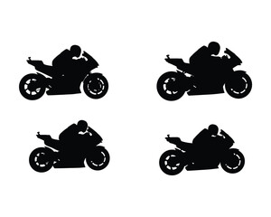 Obraz premium Dynamic silhouettes of sportbike motorcycles with riders in motion capturing speed and agility on a white background