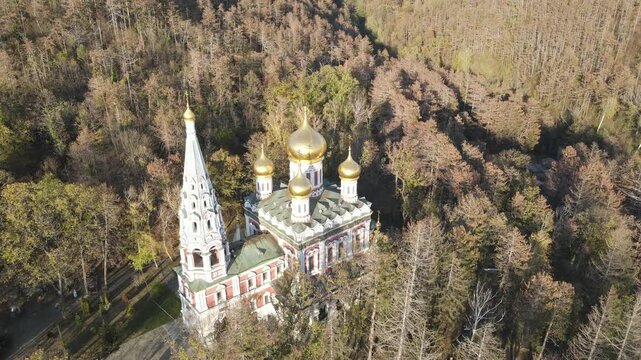 Aerial view of Shipka Monastery Holy Nativity, known as Russian church in town of Shipka, Stara Zagora Region, Bulgaria