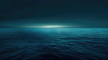 Obraz premium Empty dark dark blue background with a horizon line, faint blue-green gradient light.