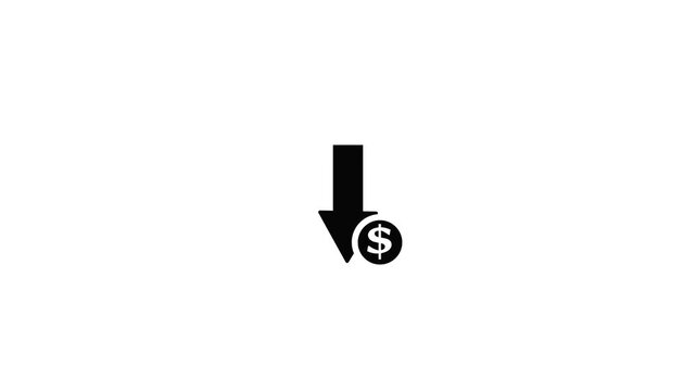 dollar coin down icon animation. 4K motion animation.