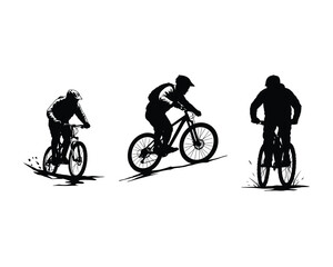 Obraz premium Dynamic silhouettes of cyclists in action showcasing different poses and movements on mountain bikes