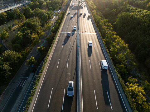 Aerial view of a highway with cars