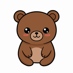 Obraz premium A cute, cartoon brown bear with big, sparkling eyes and rosy cheeks, sitting and looking forward.