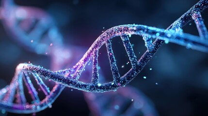 Abstract DNA Helix Structure with Molecular Detail, Science and Genetic Research Concept, Blue and Purple