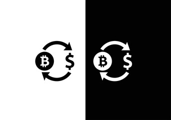 Bitcoin and Dollar Exchange Icon: A minimalist representation showcasing the dynamic exchange between Bitcoin and the dollar, representing the flow of currency in the digital age.