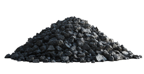 Pile of black coal lumps isolated on transparent background