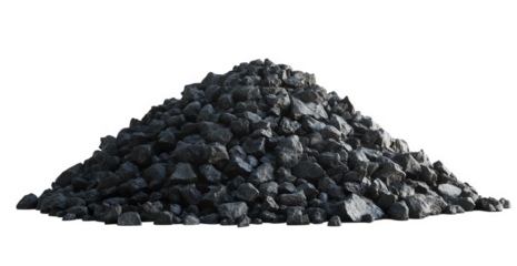 Pile of black coal lumps isolated on transparent background