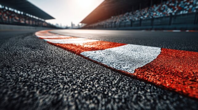 Race Track Surface Close-Up with Red and White Curbing Detail, Ready for Speed and Competition