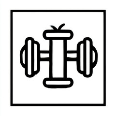 Outline icon of a dumbbell in a square, black and white, representing fitness and strength training with copy space