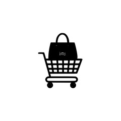 Fototapeta premium Retail shopping cart vector design featuring small handbag icon for fashion and commerce use