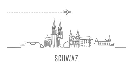 Fototapeta premium Schwaz Skyline Austria with Thin Line Icon.