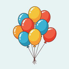 A cartoon illustration of a cluster of colorful balloons tied together, floating upwards.