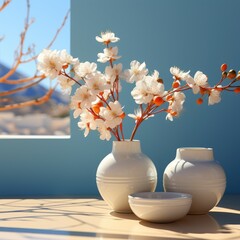 Beautiful flowering plants in an elegant ceramic vase. The theme of a beautiful and stylish interior.