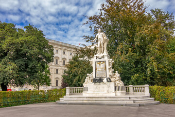 Iconic marble statue of Wolfgang Amadeus Mozart set amidst the picturesque Burggarten