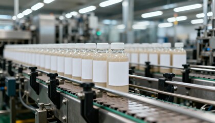 Bottled Beverage Production Line: Automated Filling and Packaging Process in a Modern Factory Setting