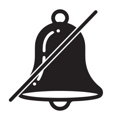 Mute bell icon with slash line, silent notification symbol, sound off alert, no ringing vector illustration