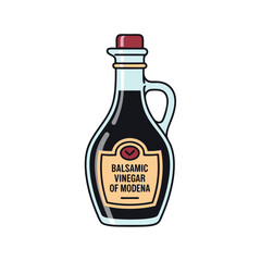 A bottle of traditional italian balsamic vinegar of modena with a red cap and label on a clean white background for culinary and gourmet use.