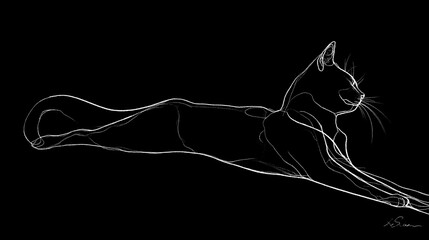 white line drawing of a cat