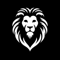 Fototapeta premium Minimalist logo design of a white lion head on a solid black background