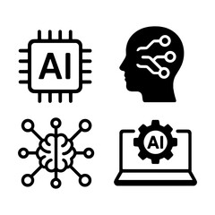 AI Generative Vector Icons Set. Sparkling AI star and square icons representing artificial intelligence and machine learning concepts. Icons designed for apps, websites, and digital interfaces.