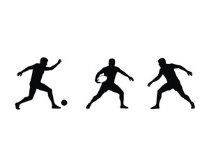 Dynamic silhouettes of three soccer players in action capturing the energy of a football match