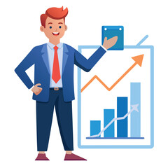 Business man presenting a chart with growth bar graph