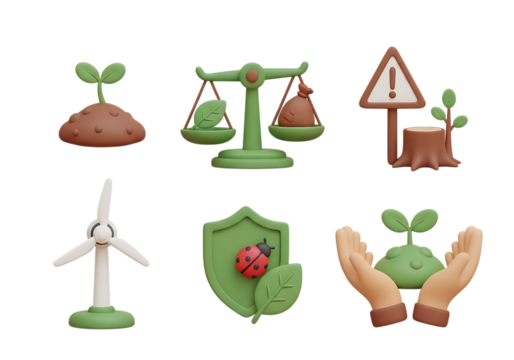 3d icon of ecofriendly 3d icons representing nature, conservation, and renewable energy, isolated on transparent background