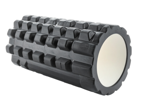 Foam roller for massage and stretching on a white background.