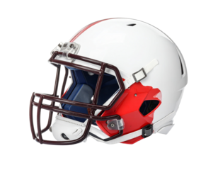 American football helmet with face mask on a white background.