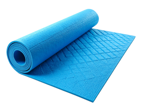 Yoga mat and a rolled-up yoga mat on a white background.