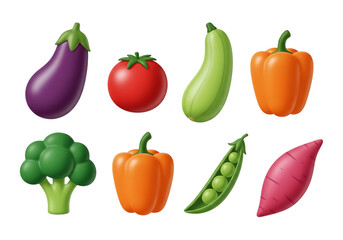 3d icon of assortment of fresh, colorful 3d vegetables and produce, isolated on transparent background