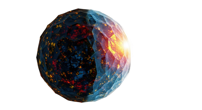 Abstract rendering of a futuristic planet with glowing lights isolated on transparent background